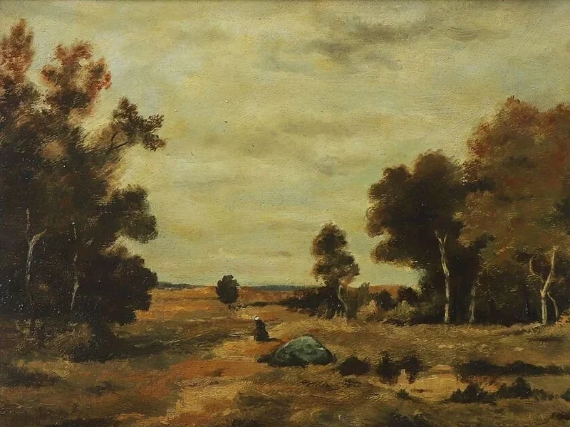 1870-Pierre Delaunay - Figura su una strada di campagna alberata